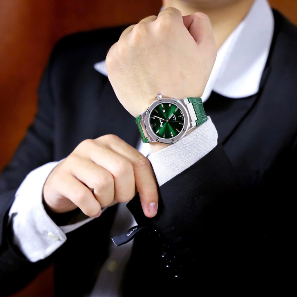 Đồng hồ Salvatore Ferragamo F80 Classic nam xanh Green dây da Fake 11 40mm