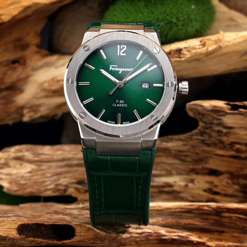 Đồng hồ Salvatore Ferragamo F80 Classic nam xanh Green dây da Fake 11 40mm