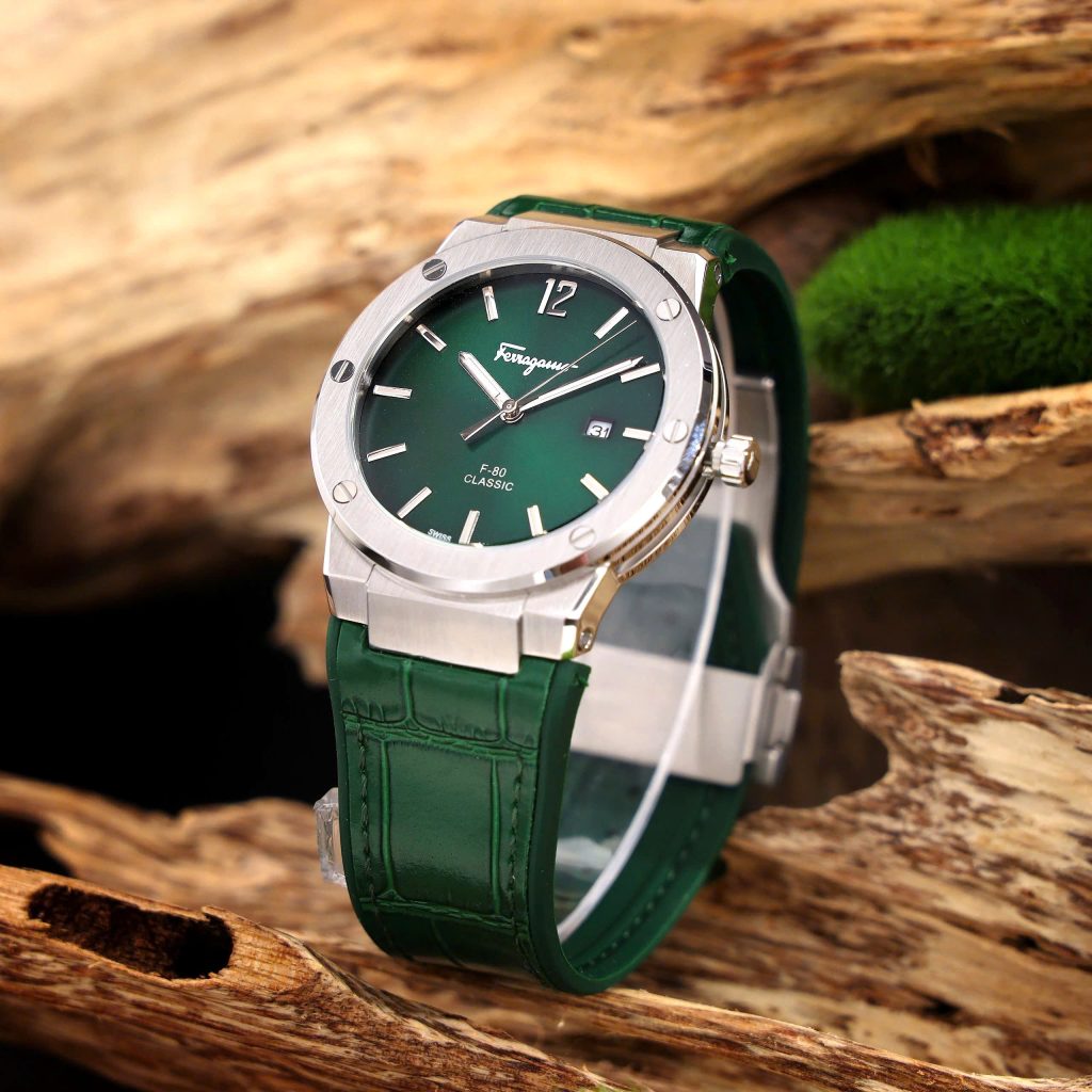 Đồng hồ Salvatore Ferragamo F80 Classic nam xanh Green dây da Fake 11 40mm