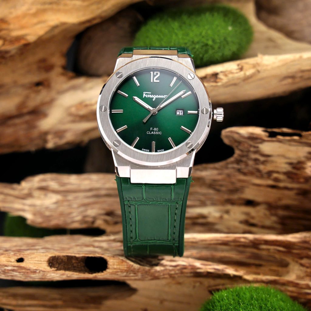 Đồng hồ Salvatore Ferragamo F80 Classic nam xanh Green dây da Fake 11 40mm