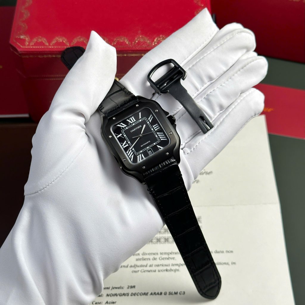 Đồng hồ Cartier Santos Replica 11 màu đen nhà máy BV 39.8mm