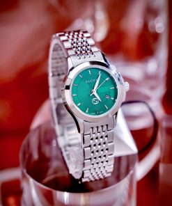 Đồng hồ Gucci G-Timeless nữ mặt xanh green dây kim loại Like Auth 27mm (9)