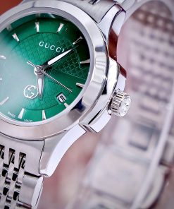 Đồng hồ Gucci G-Timeless nữ mặt xanh green dây kim loại Like Auth 27mm (9)