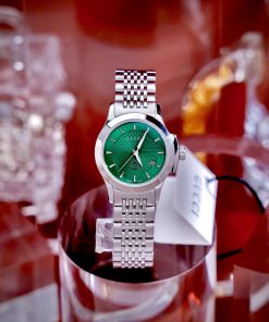Đồng hồ Gucci G-Timeless nữ mặt xanh green dây kim loại Like Auth 27mm (9)