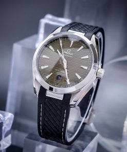 Đồng hồ Omega Seamaster nam dây cao su mặt xanh rêu máy cơ Nhật 41mm