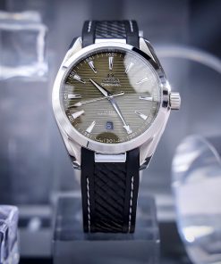 Đồng hồ Omega Seamaster nam dây cao su mặt xanh rêu máy cơ Nhật 41mm