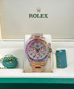 Đồng hồ Rolex Daytona Rainbow đính đá dây kim loại nhà máy BT Replica 40mm (1)