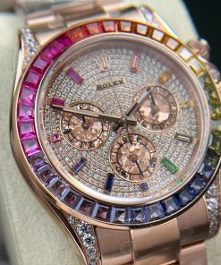 Đồng hồ Rolex Daytona Rainbow đính đá dây kim loại nhà máy BT Replica 40mm (1)