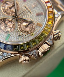 Đồng hồ Rolex Daytona Rainbow đính đá dây kim loại nhà máy BT Replica 40mm (1)