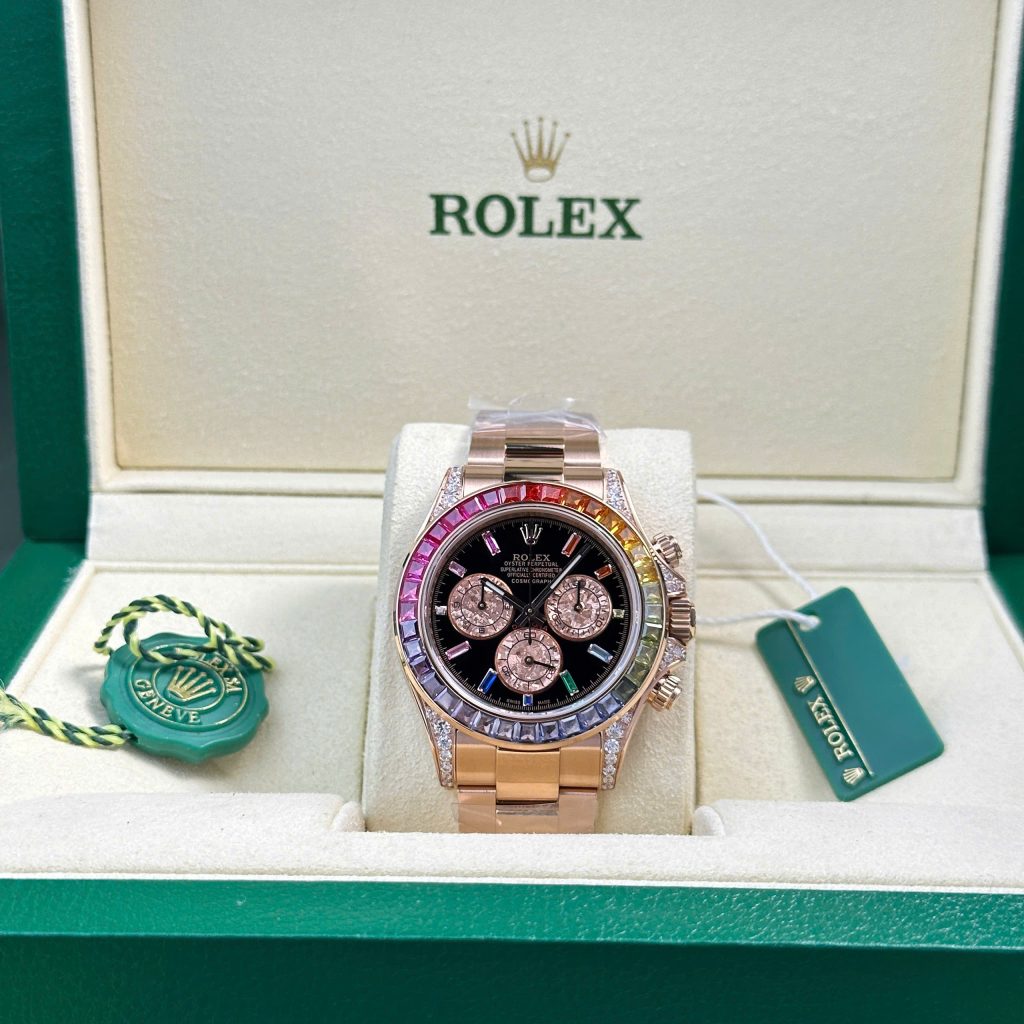 Đồng hồ Rolex Daytona Rainbow nam dây kim loại đính đá xưởng BT Replica 40mm (10)