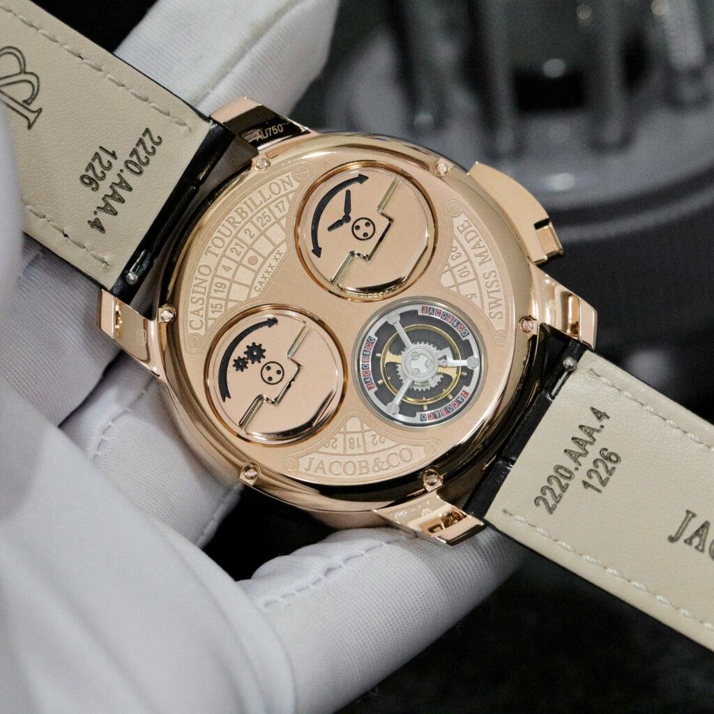 Đồng hồ Jacob & Co Casino Roulette Replica 11 mạ vàng hồng dây da màu đen 44mm (2)