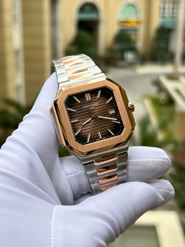 Đồng hồ Patek Philippe Cubitus 5821 demi rose gold Rep 1 1 mặt vuông màu chocolate 45mm (2)