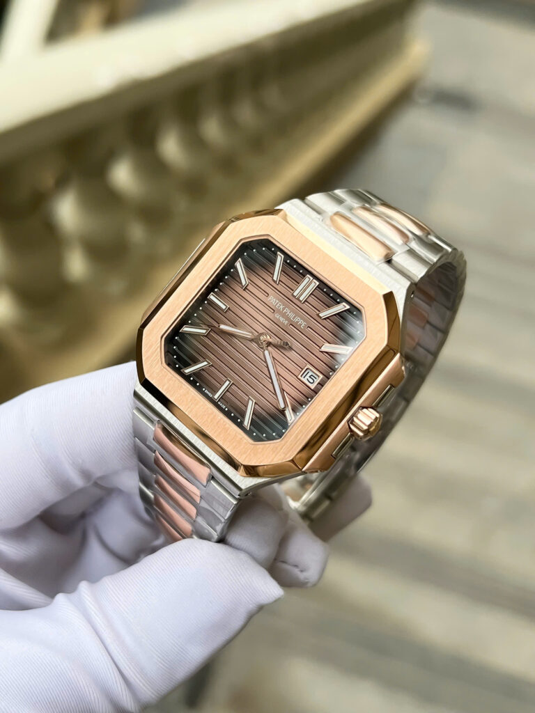 Đồng hồ Patek Philippe Cubitus 5821 demi rose gold Rep 1 1 mặt vuông màu chocolate 45mm (2)