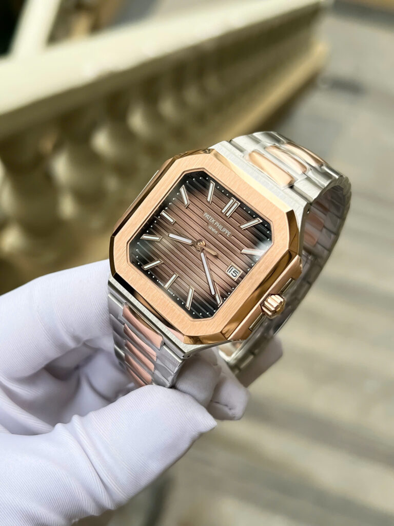 Đồng hồ Patek Philippe Cubitus 5821 demi rose gold Rep 1 1 mặt vuông màu chocolate 45mm (2)