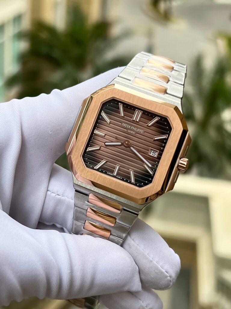 Đồng hồ Patek Philippe Cubitus 5821 demi rose gold Rep 1 1 mặt vuông màu chocolate 45mm (2)