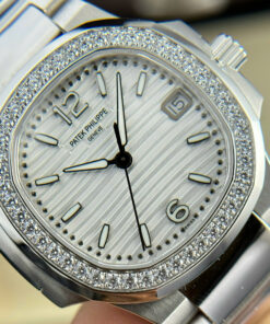 Đồng hồ Patek Philippe Nautilus 7010 Replica 11 mặt trắng viền đính đá GRF 32mm (2)