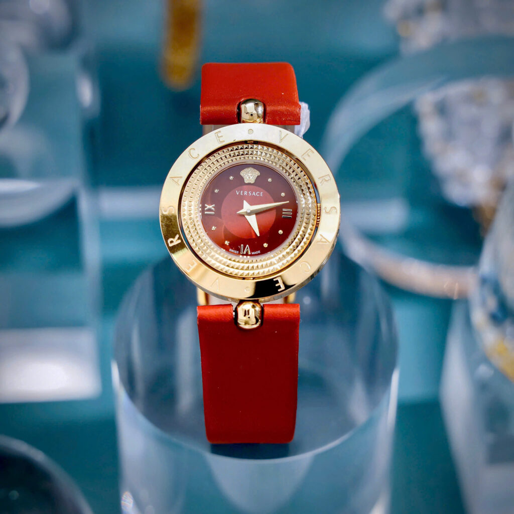 Đồng hồ Versace Eon Nữ Dây Da Đỏ Mặt Xoay 360 Độ Like Auth 33mm 