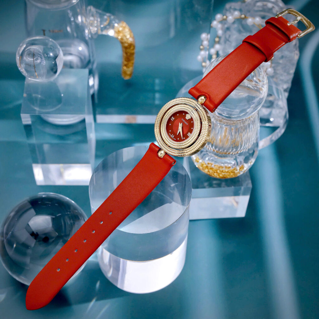 Đồng hồ Versace Eon Nữ Dây Da Đỏ Mặt Xoay 360 Độ Like Auth 33mm 