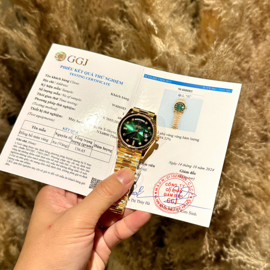 Đồng Hồ Rolex Day-Date Bọc Vàng Thật Mặt Màu Xanh Lá Cây 36mm (1)