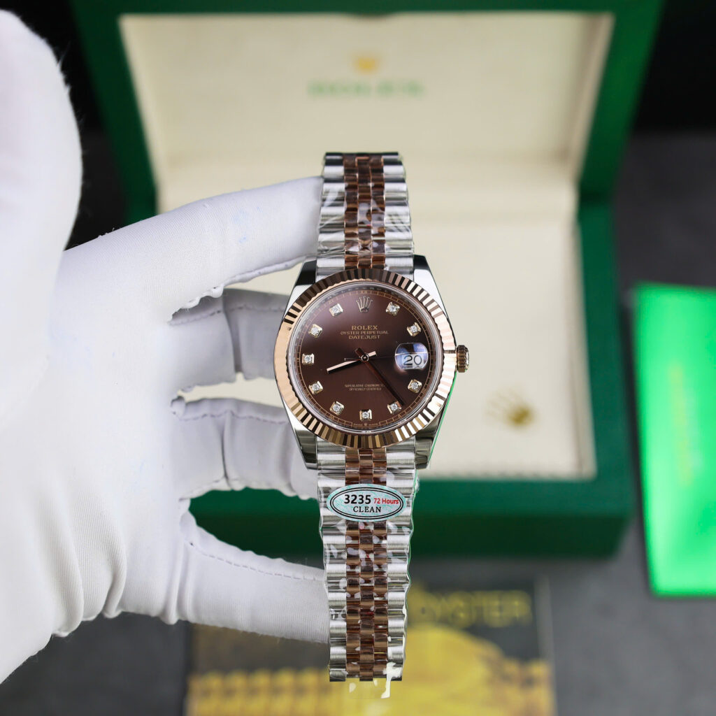 Đồng hồ Rolex DateJust 126331 mặt chocolate cọc số đính đá Replica 11 nhà máy Clean 41mm (2)
