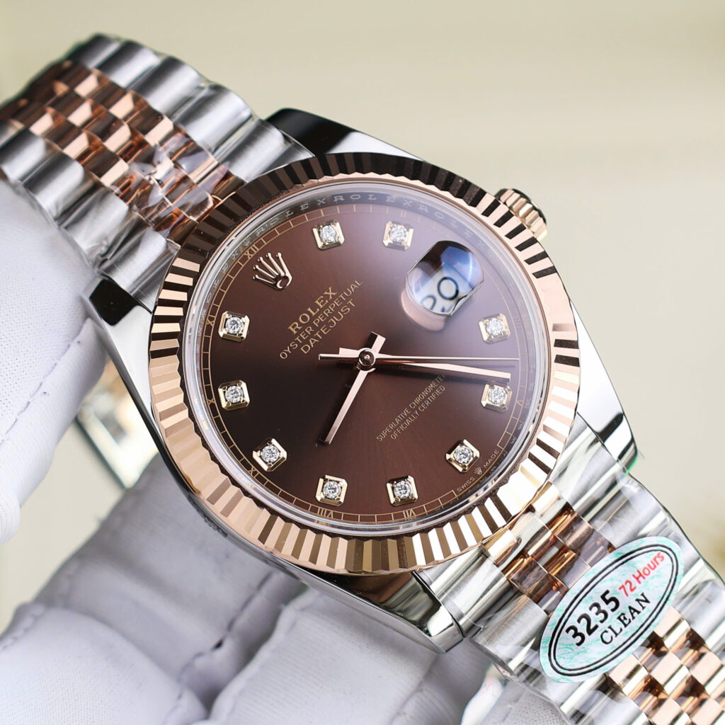 Đồng hồ Rolex DateJust 126331 mặt chocolate cọc số đính đá Replica 11 nhà máy Clean 41mm (2)