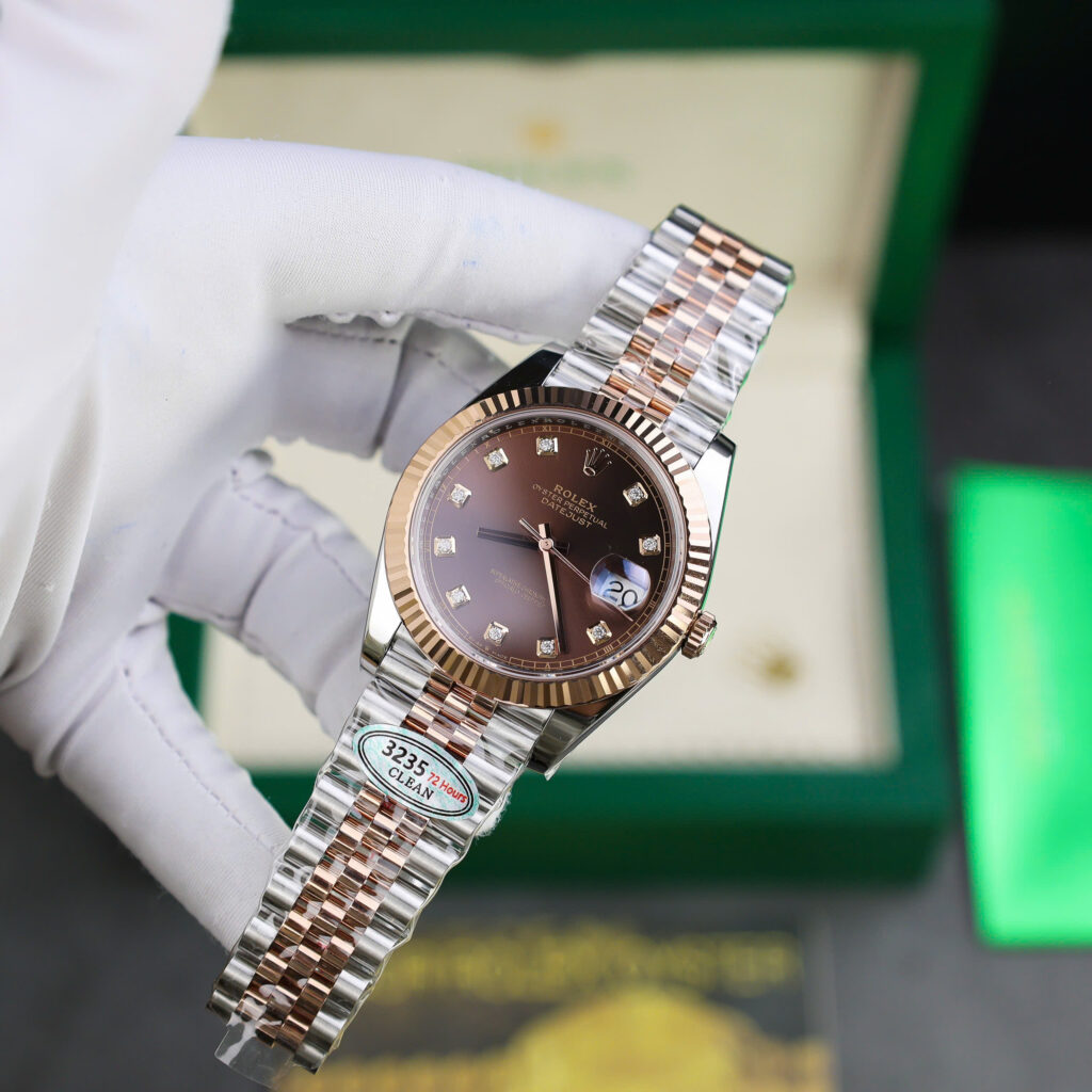 Đồng hồ Rolex DateJust 126331 mặt chocolate cọc số đính đá Replica 11 nhà máy Clean 41mm (2)