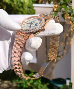 Đồng hồ Rolex Day-Date bọc vàng thật mặt xà cừ đính kim cương Moissanite 40mm (6)