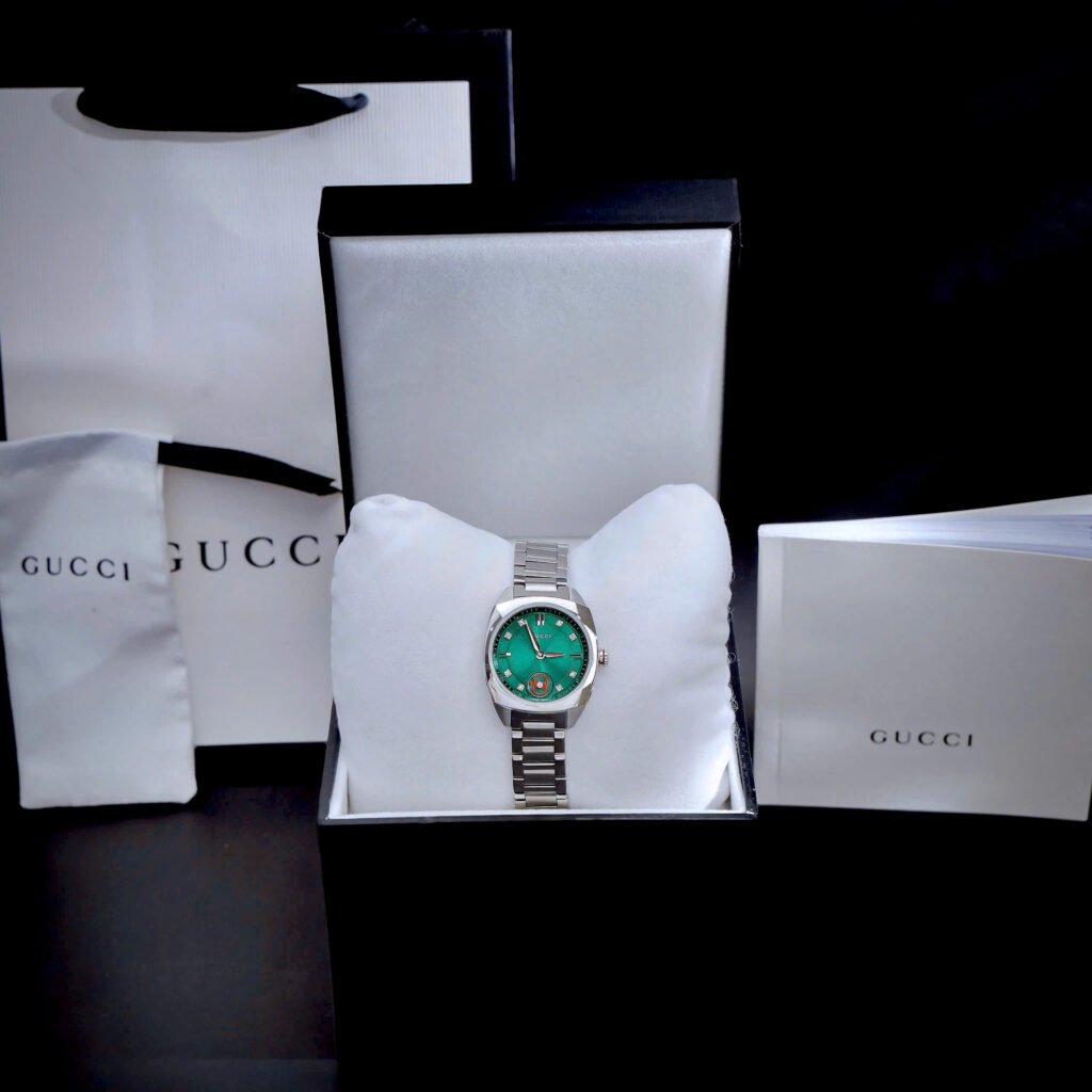 Đồng hồ Gucci Interlocking mặt xanh green dây kim loại like auth 29mm