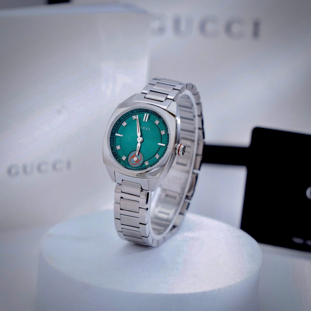 Đồng hồ Gucci Interlocking mặt xanh green dây kim loại like auth 29mm