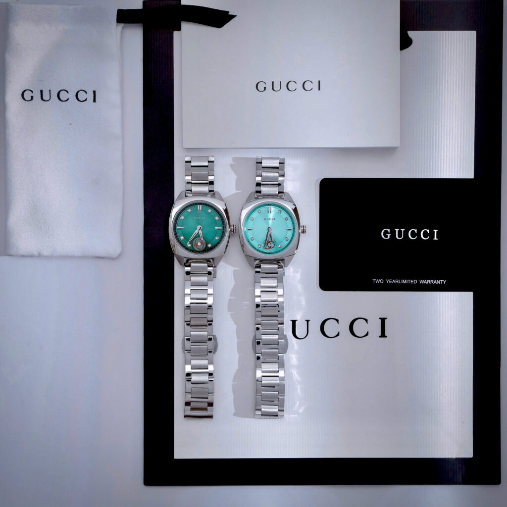 Đồng hồ Gucci Interlocking mặt xanh green dây kim loại like auth 29mm