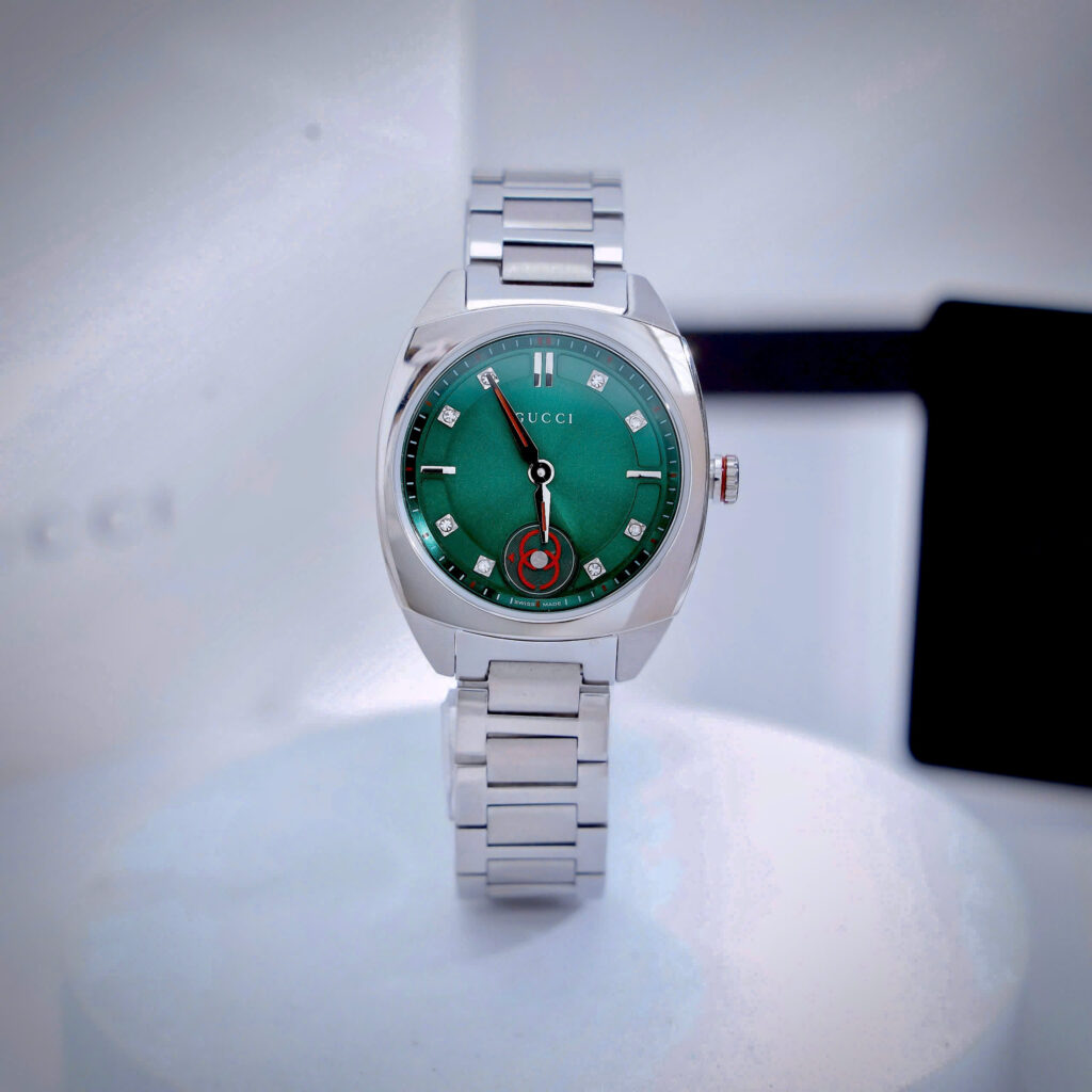 Đồng hồ Gucci Interlocking mặt xanh green dây kim loại like auth 29mm
