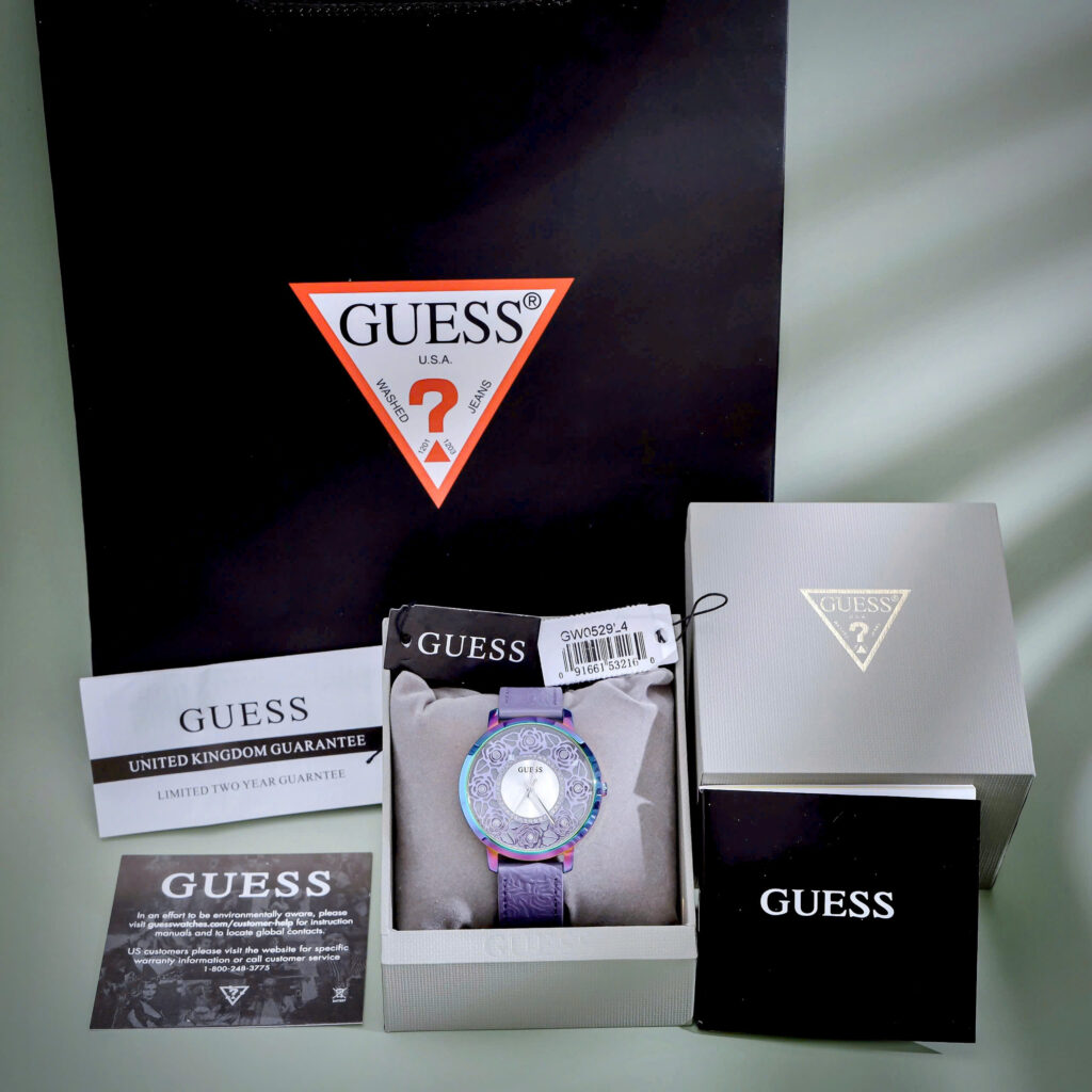 Đồng hồ Guess nữ GW0529L4 mặt số họa tiết bông hoa tím Like Auth 39mm