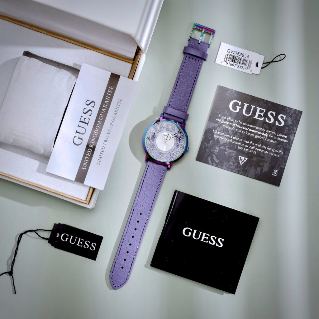 Đồng hồ Guess nữ GW0529L4 mặt số họa tiết bông hoa tím Like Auth 39mm