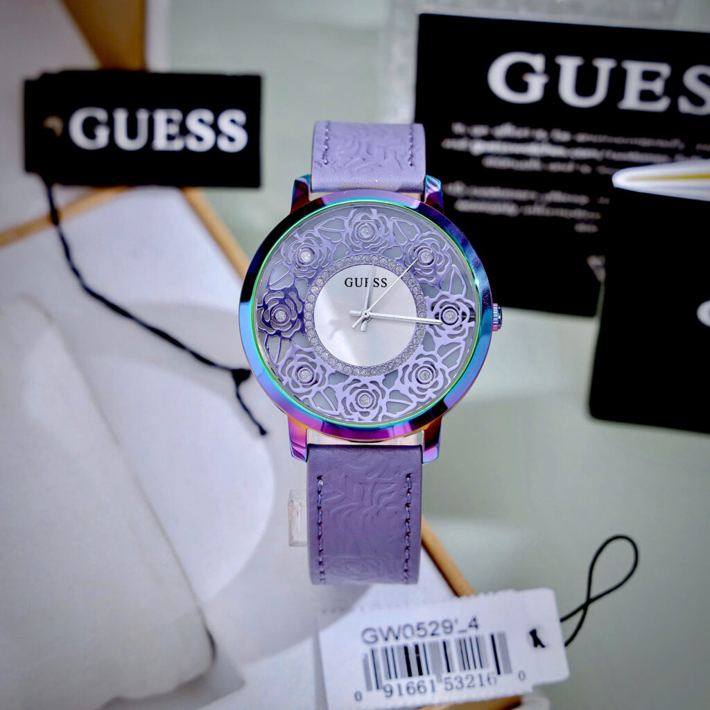 Đồng hồ Guess nữ GW0529L4 mặt số họa tiết bông hoa tím Like Auth 39mm