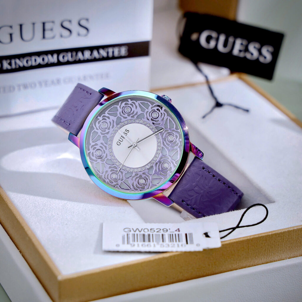 Đồng hồ Guess nữ GW0529L4 mặt số họa tiết bông hoa tím Like Auth 39mm