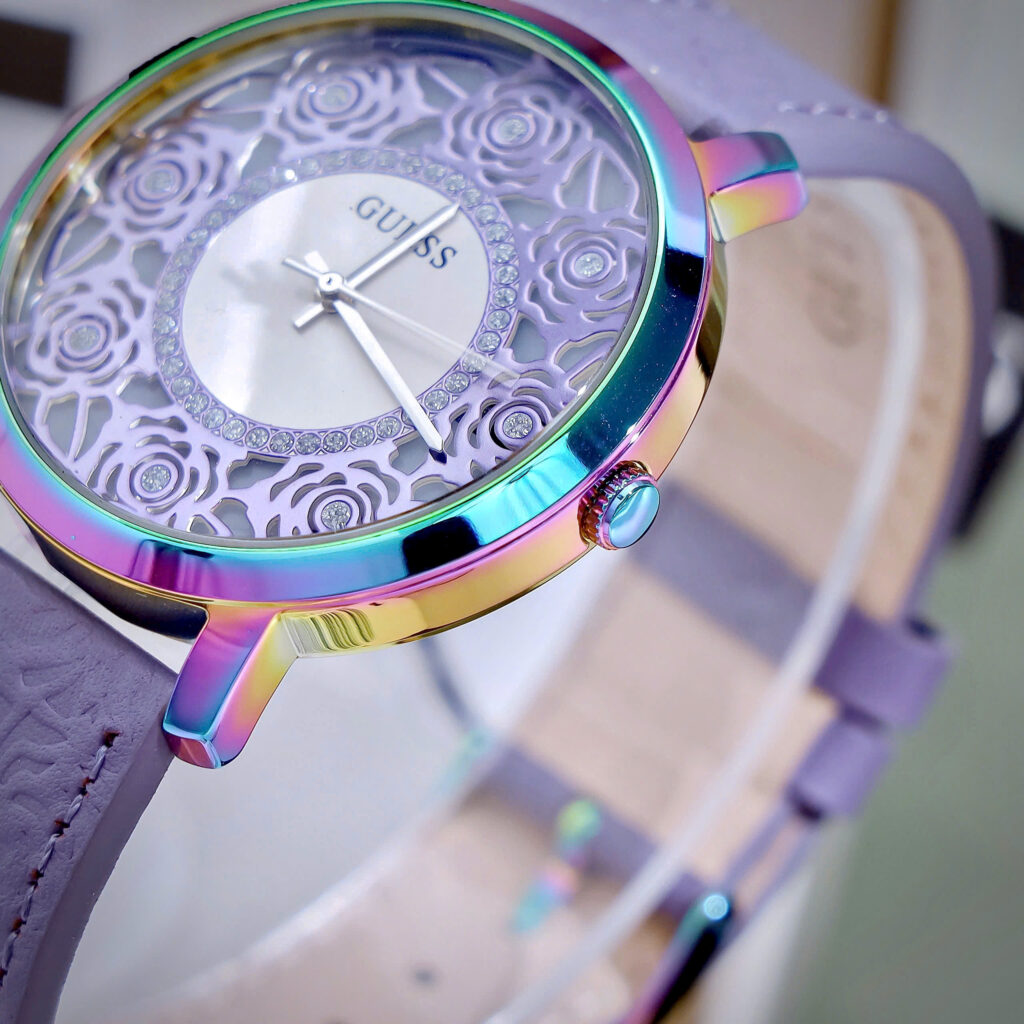 Đồng hồ Guess nữ GW0529L4 mặt số họa tiết bông hoa tím Like Auth 39mm