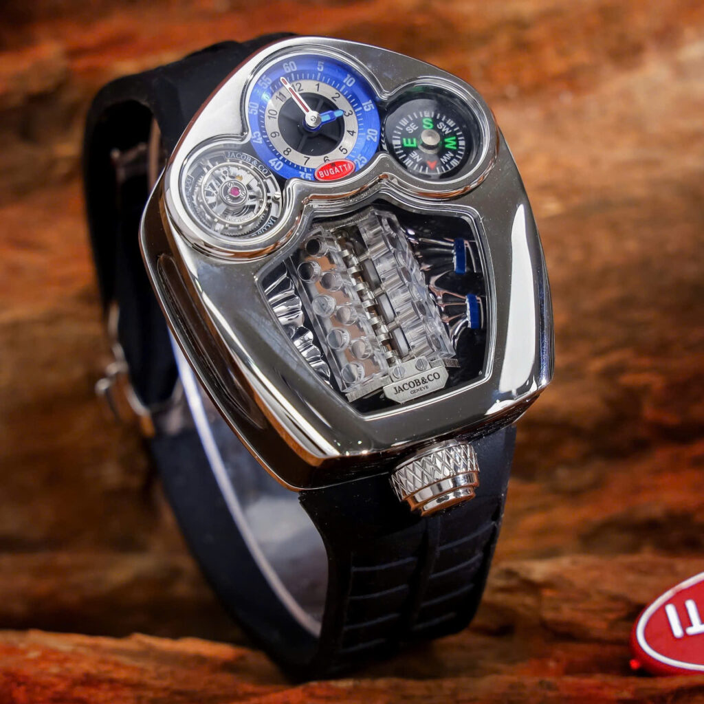 Đồng hồ Jacob & Co Bugatti dây cao su đen fake cao cấp 52mm x 44mm