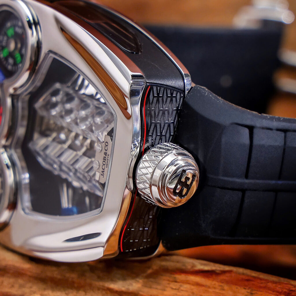 Đồng hồ Jacob & Co Bugatti dây cao su đen fake cao cấp 52mm x 44mm