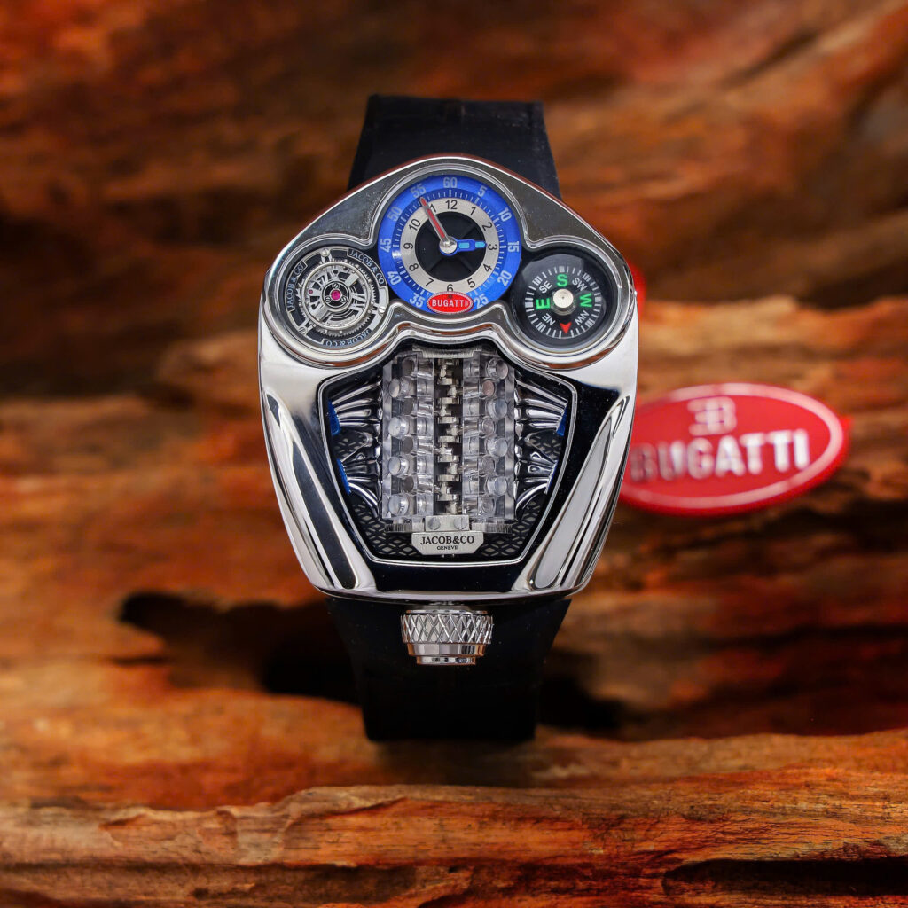 Đồng hồ Jacob & Co Bugatti dây cao su đen fake cao cấp 52mm x 44mm