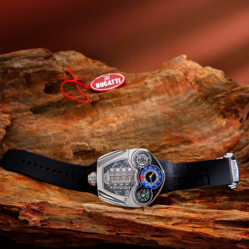 Đồng hồ Jacob & Co Bugatti dây cao su đen fake cao cấp 52mm x 44mm