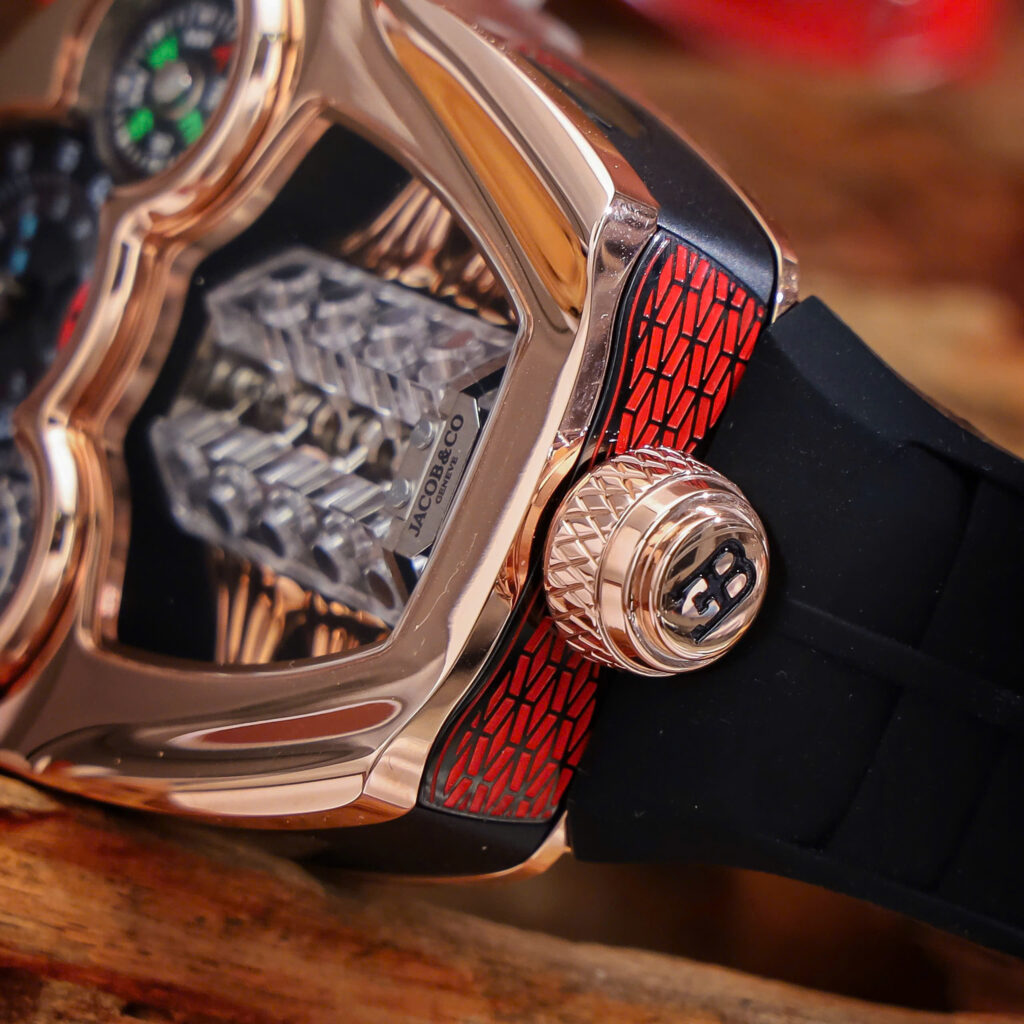 Đồng hồ Jacob & Co Bugatti vàng hồng dây cao su fake cao cấp 52mm x 44mm