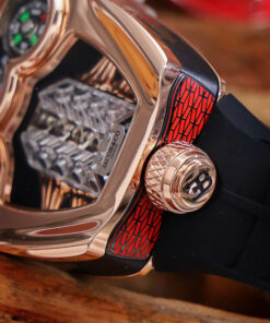 Đồng hồ Jacob & Co Bugatti vàng hồng dây cao su fake cao cấp 52mm x 44mm