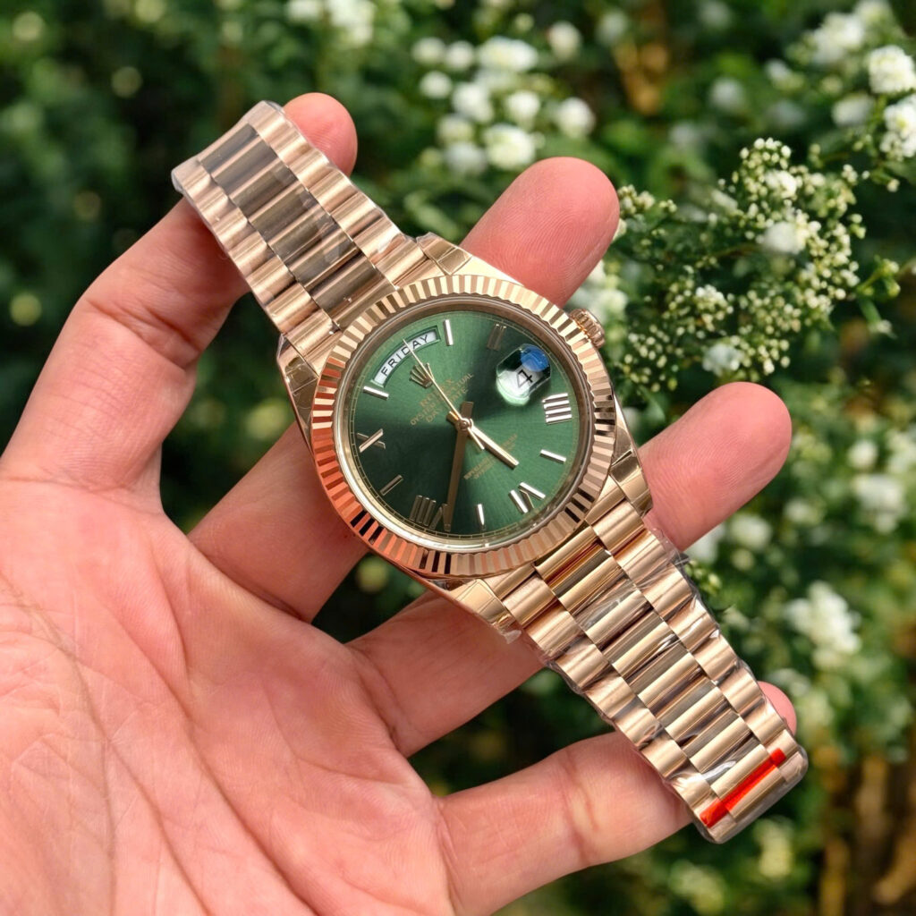 Đồng hồ Rolex Day-Date Fake 1 1 mặt xanh lá cây dây đeo President 40mm (2)