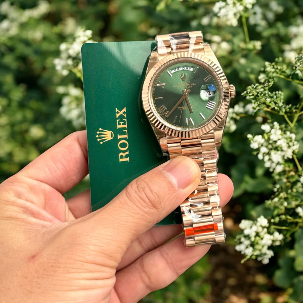 Đồng hồ Rolex Day-Date Fake 1 1 mặt xanh lá cây dây đeo President 40mm (2)