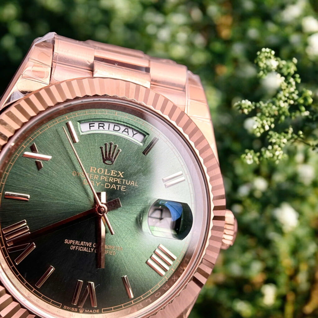 Đồng hồ Rolex Day-Date Fake 1 1 mặt xanh lá cây dây đeo President 40mm (2)