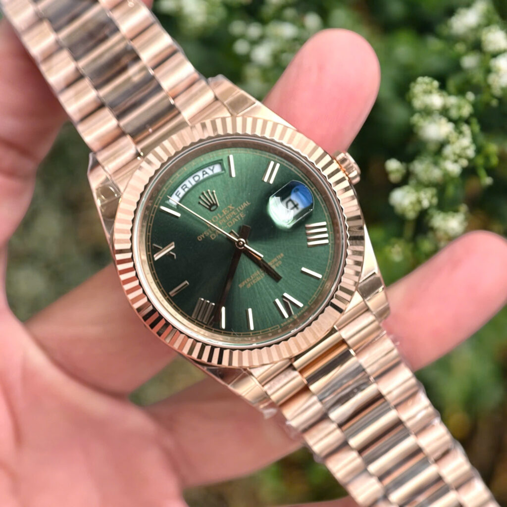 Đồng hồ Rolex Day-Date Fake 1 1 mặt xanh lá cây dây đeo President 40mm (2)