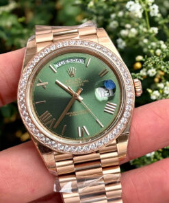 Đồng hồ Rolex Day-Date Fake 11 mạ vàng hồng mặt xanh lá cây 40mm (2)