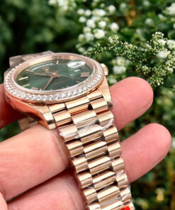 Đồng hồ Rolex Day-Date Fake 11 mạ vàng hồng mặt xanh lá cây 40mm (2)