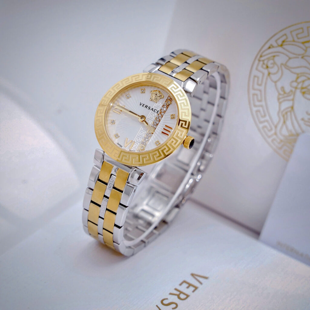 Đồng hồ Versace Greca Icon mặt đính đá demi vàng like auth 36mm