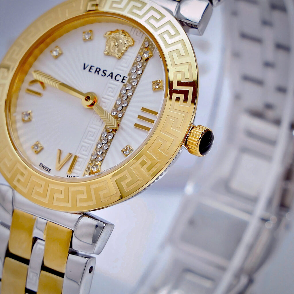 Đồng hồ Versace Greca Icon mặt đính đá demi vàng like auth 36mm